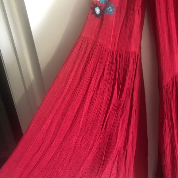 Free People Red NWOT Embroidered Flared Dress Size S Flirty PERFECT & STUNNING! - Picture 15 of 16